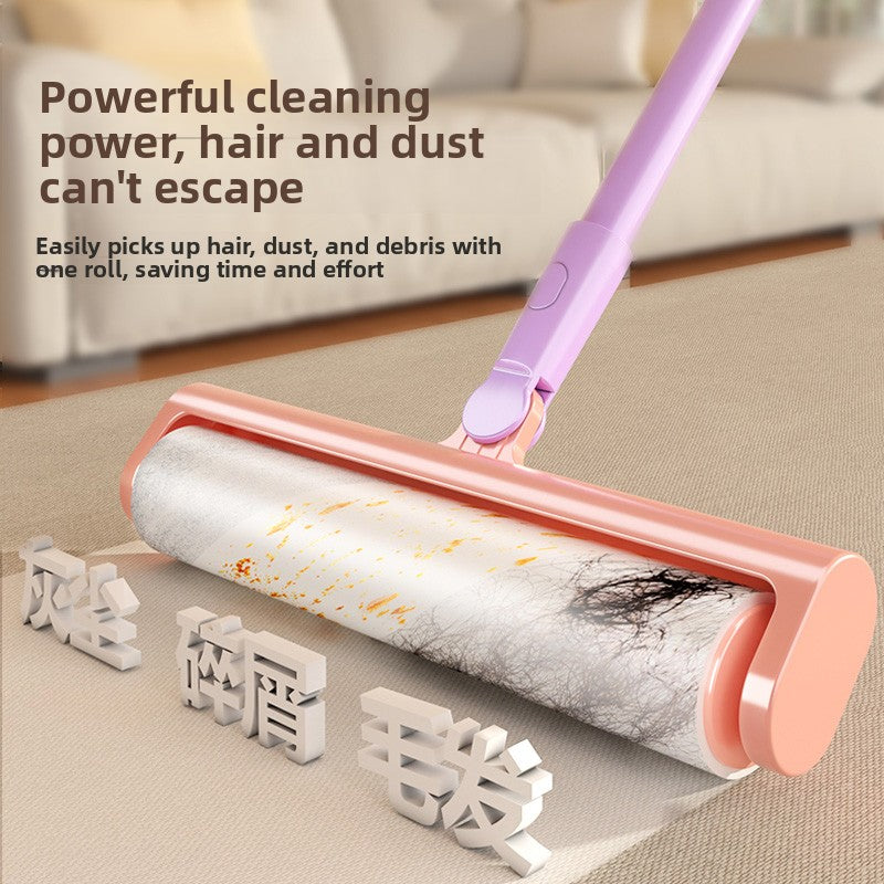 Extra Long Handle Lint Roller for Pet Hair and Dust Sticky Roller Brush with 6 Replaceable Adhesive Sheets Multi Surface Floor Sweeper Magic Hair Remover