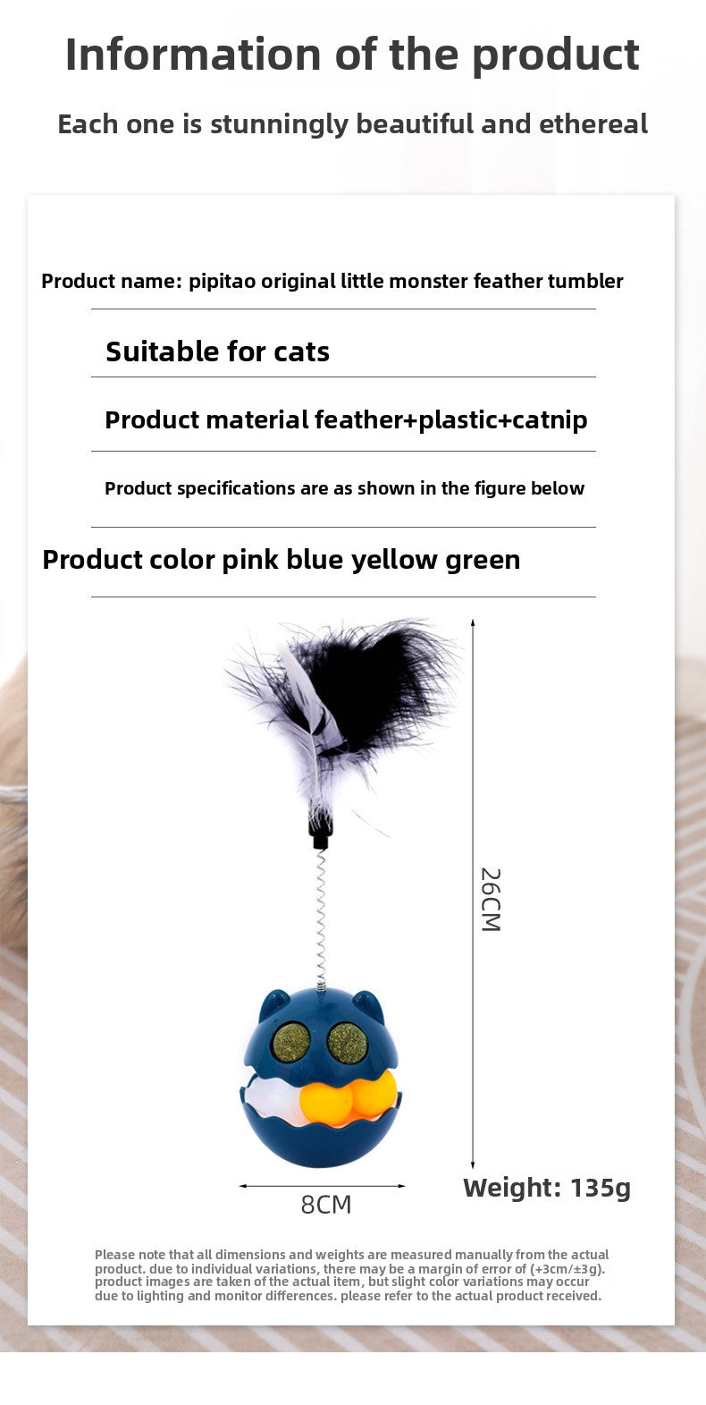 Cat Toy Tumbler with Feather Teaser Automatic Kitten Fun Gadget