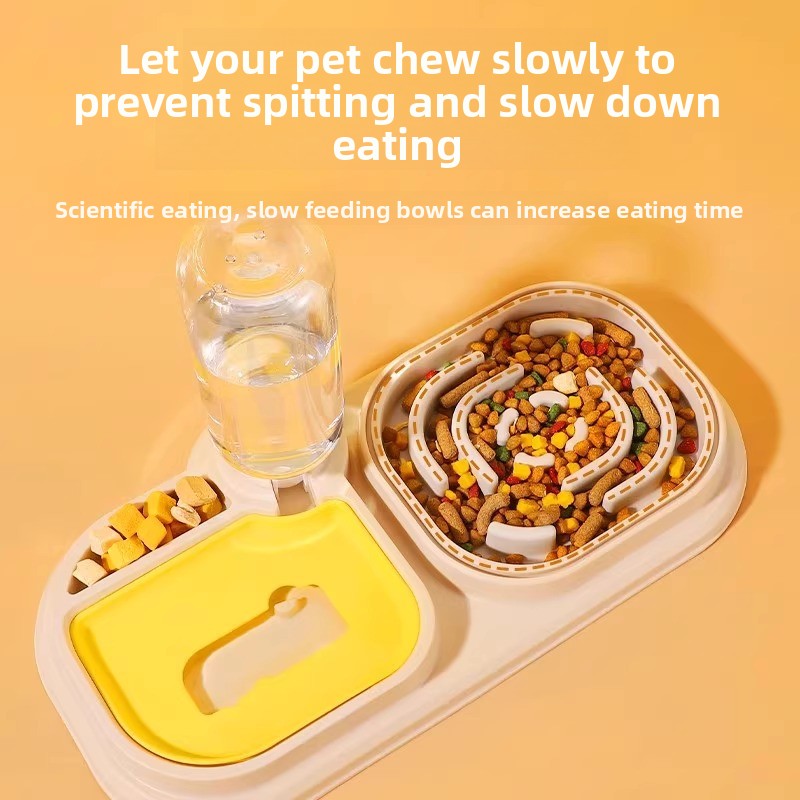 Slanted Mouth Pet Bowl Double Design Automatic Drinking Anti Choke Dog Cat Bowl