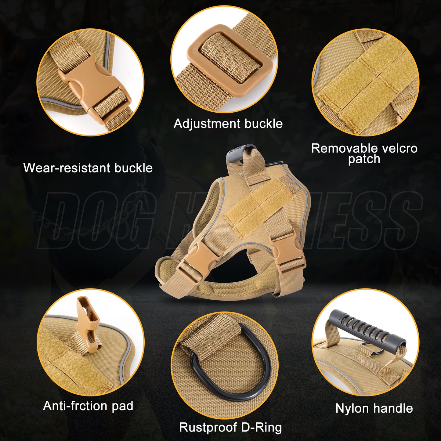 Tactical Dog Harness Quick Release No Pull Pet Vest for Medium Large Dogs German Shepherd Golden Retriever Training with Leash