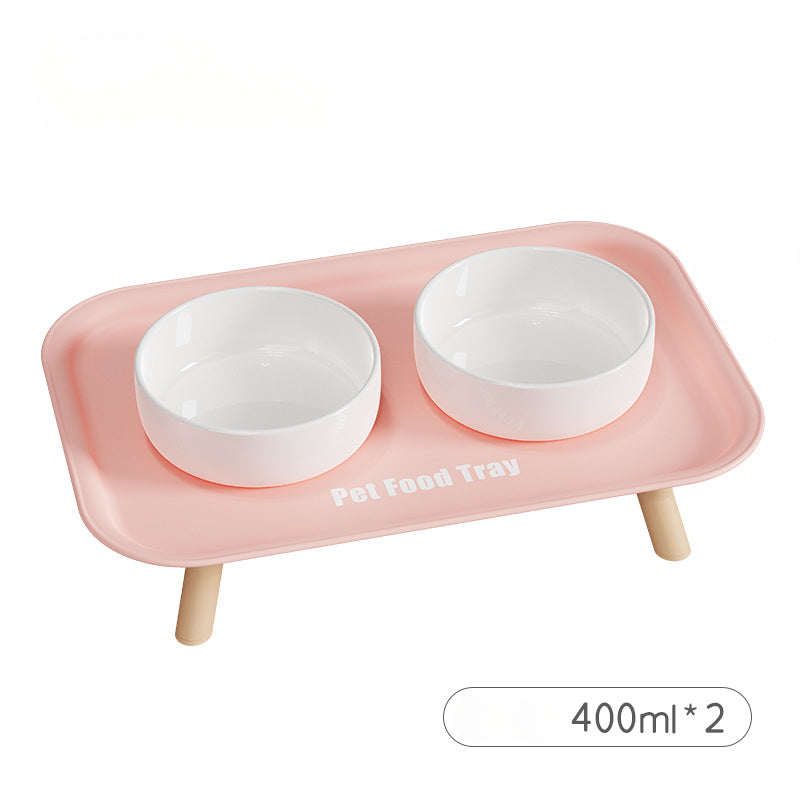Premium Ceramic Double Pet Bowl Set with Cervical Support Raised Feeder Anti Splash and Tip Proof Design for Cat and Dog Dinner Plates