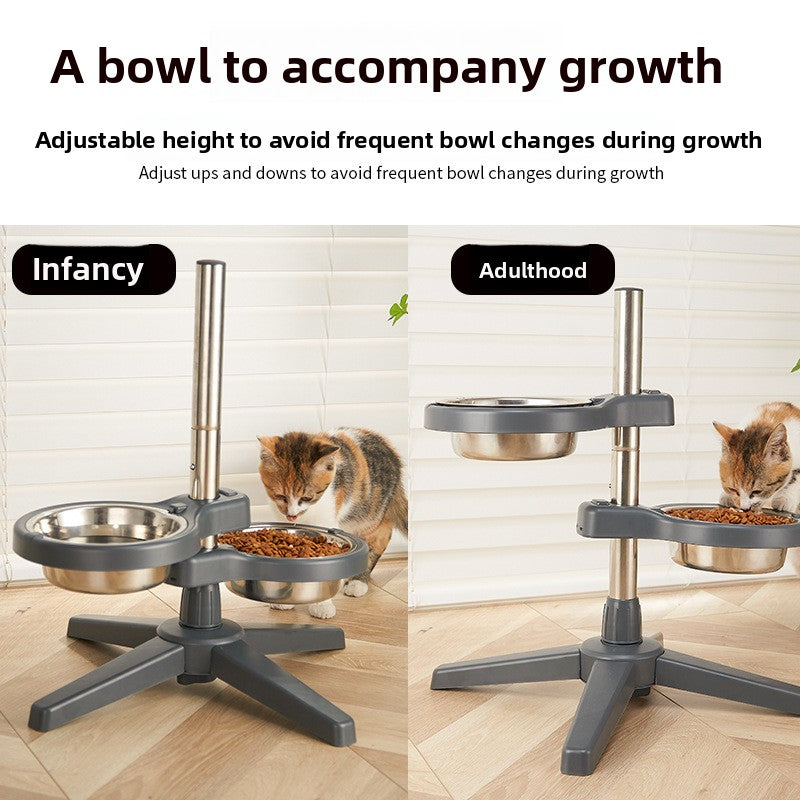 Stainless Steel Adjustable Double Pet Bowl Anti Splash Slip Neck Protection Dog Feeder