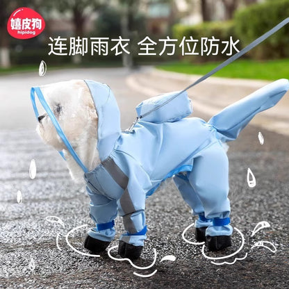 3D Dinosaur Tail Dog Raincoat Waterproof Reflective Pet Rain Poncho for Medium Large Breeds Like Golden Retriever Hooded Rain Gear