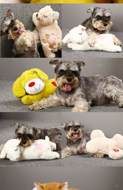Durable Pet Comfort Pillow Puppy Shape with Simulated Heartbeat Warm Plush Sound Toy
