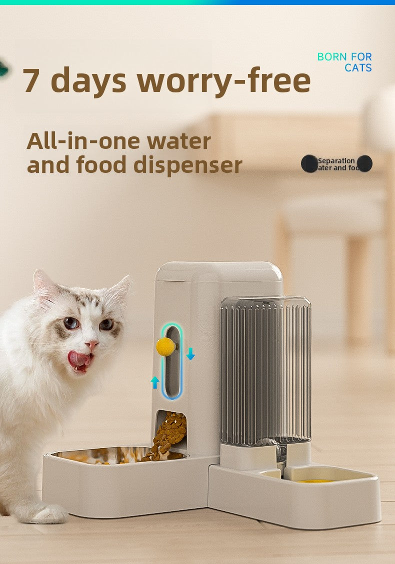 Stainless Steel Cat Bowl Dog Bowl Automatic Water Dispenser with Dry Wet Food Separation Large Capacity Pet Feeder Drinking Fountain Quiet Pump