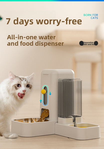 Stainless Steel Cat Bowl Dog Bowl Automatic Water Dispenser with Dry Wet Food Separation Large Capacity Pet Feeder Drinking Fountain Quiet Pump