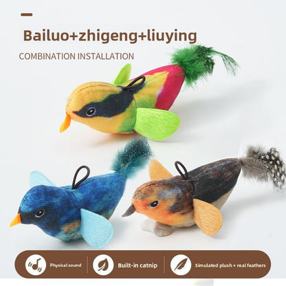 Interactive Cat Toy with Touch Sensitive Sound Plush Bird Hedgehog Capybara Teaser Stick for Teeth Grinding Self Play and Boredom Relief