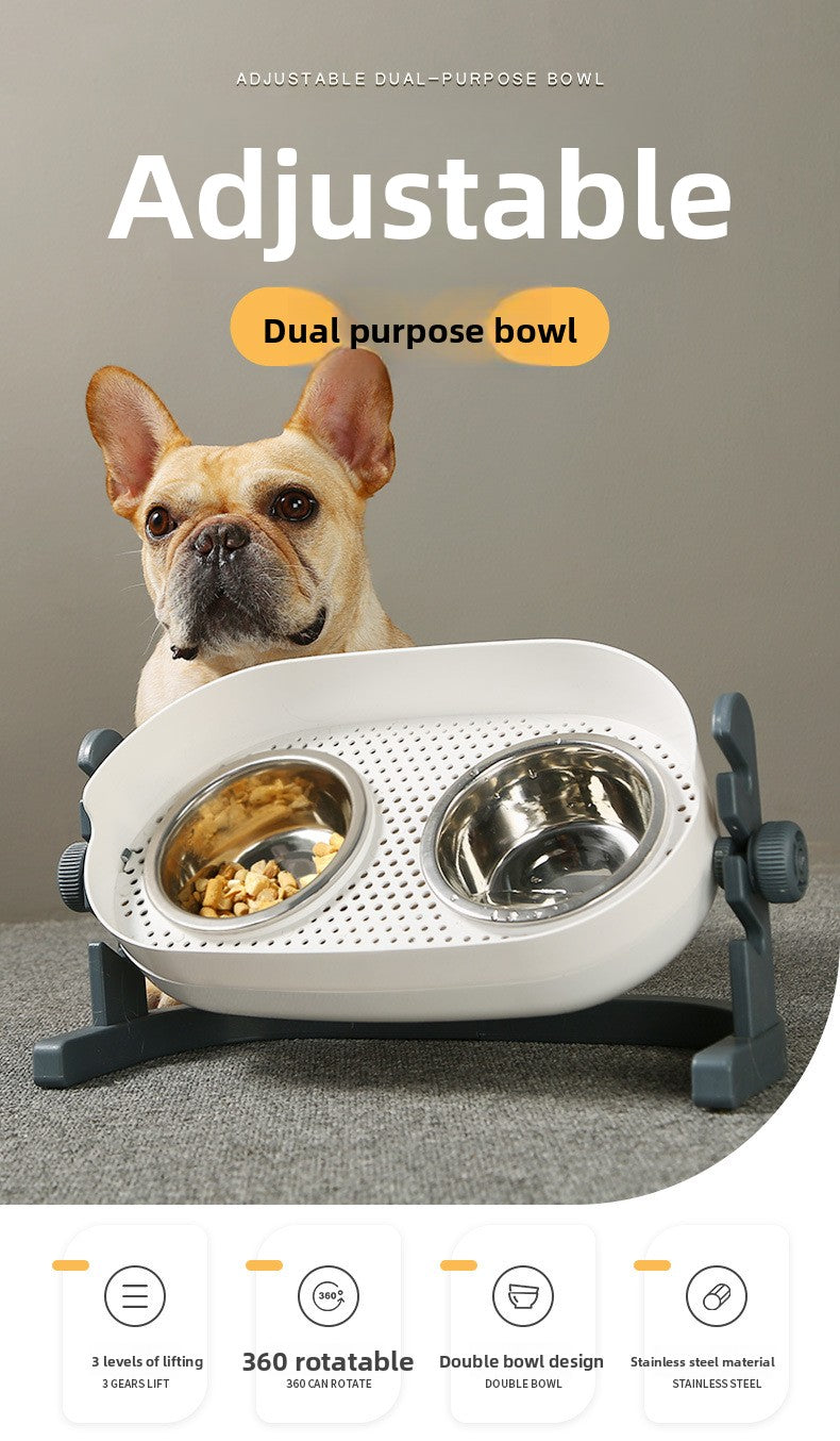 Adjustable Angle Heightening Stainless Steel Pet Bowl Cat Dog Double Feeding Drinking Basin