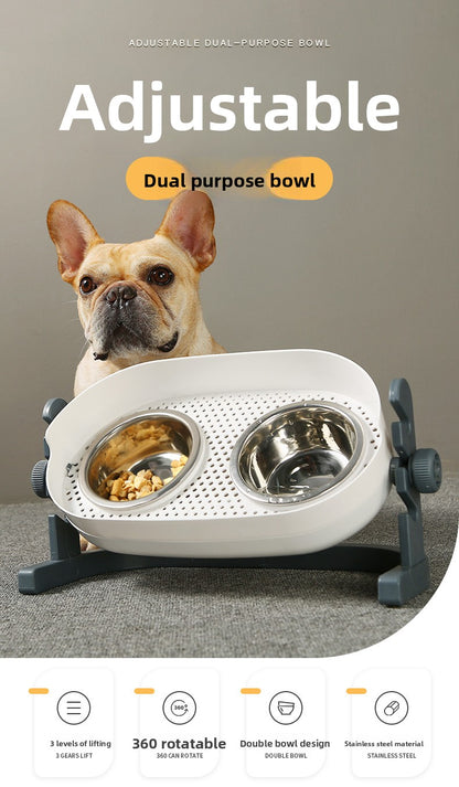 Adjustable Angle Heightening Stainless Steel Pet Bowl Cat Dog Double Feeding Drinking Basin
