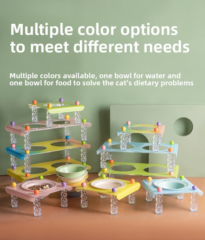 Elevated Dog Bowl with Neck Protection Macaron Series Acrylic Stand Ceramic Cat Food Bowl Non Slip Pet Feeder for Small Medium Dogs Cats