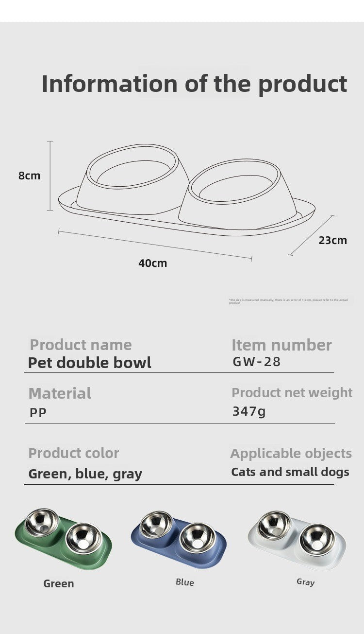 Double Bowl Stainless Steel Pet Bowl with Neck Protection for Cats Dogs