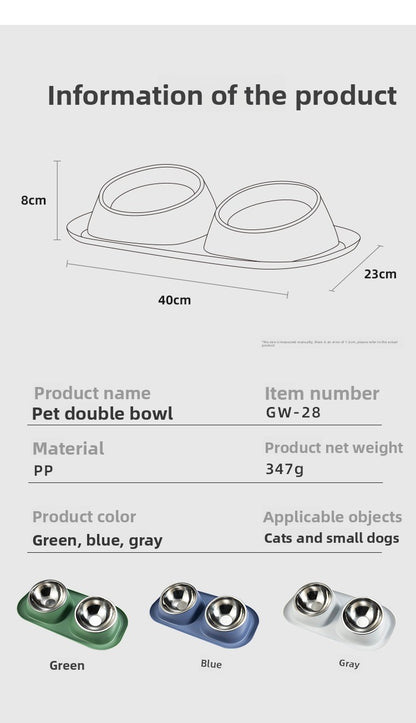 Double Bowl Stainless Steel Pet Bowl with Neck Protection for Cats Dogs