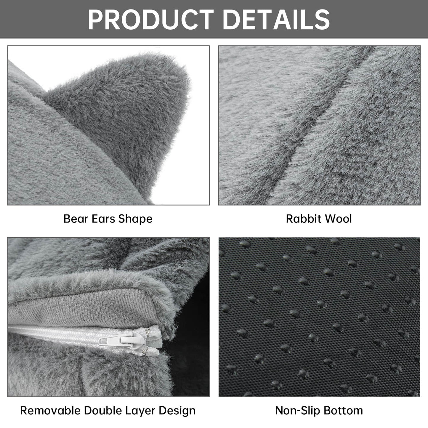 Detachable Foldable Cave Cat Bed Featuring Double Zipper Soft Fur Pad