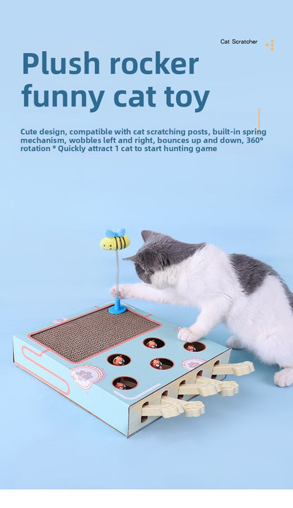 Multi Functional Cat Scratching Board with Teaser Toy Interactive Whack a Mole Game Corrugated Paper for Cats