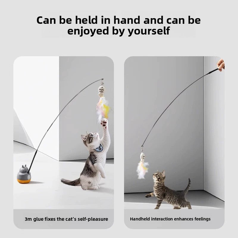 360 Deg Rotating Totoro Cat Teaser Wand Steel Wire Fish Head Bell Boredom Relief Toy