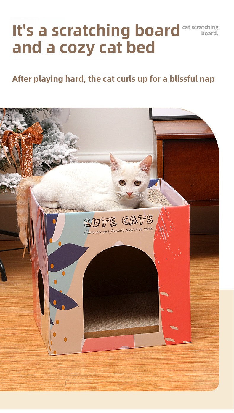 Premium Two Layer Cat Scratcher House Durable Cat Villa Non Shedding Claw Board for Indoor Cats