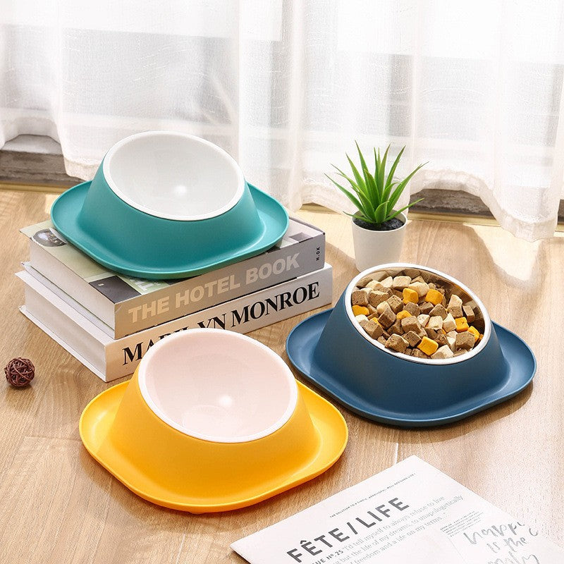 Dog Bowl Double Bowl Ceramic Dog Bowl Anti-Slip Anti-Tip Stainless Steel Pet Bowl Large Capacity Plastic Pet Food Bowl