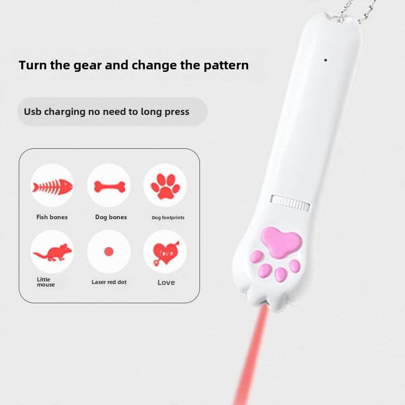 Cross-Border Pet Toy Laser Cat Teaser Creative Cat's Paw Six-in-One Projection Charging Funny Cat Pen