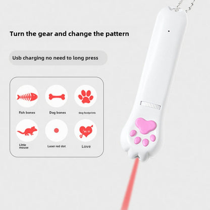 Cross-Border Pet Toy Laser Cat Teaser Creative Cat's Paw Six-in-One Projection Charging Funny Cat Pen