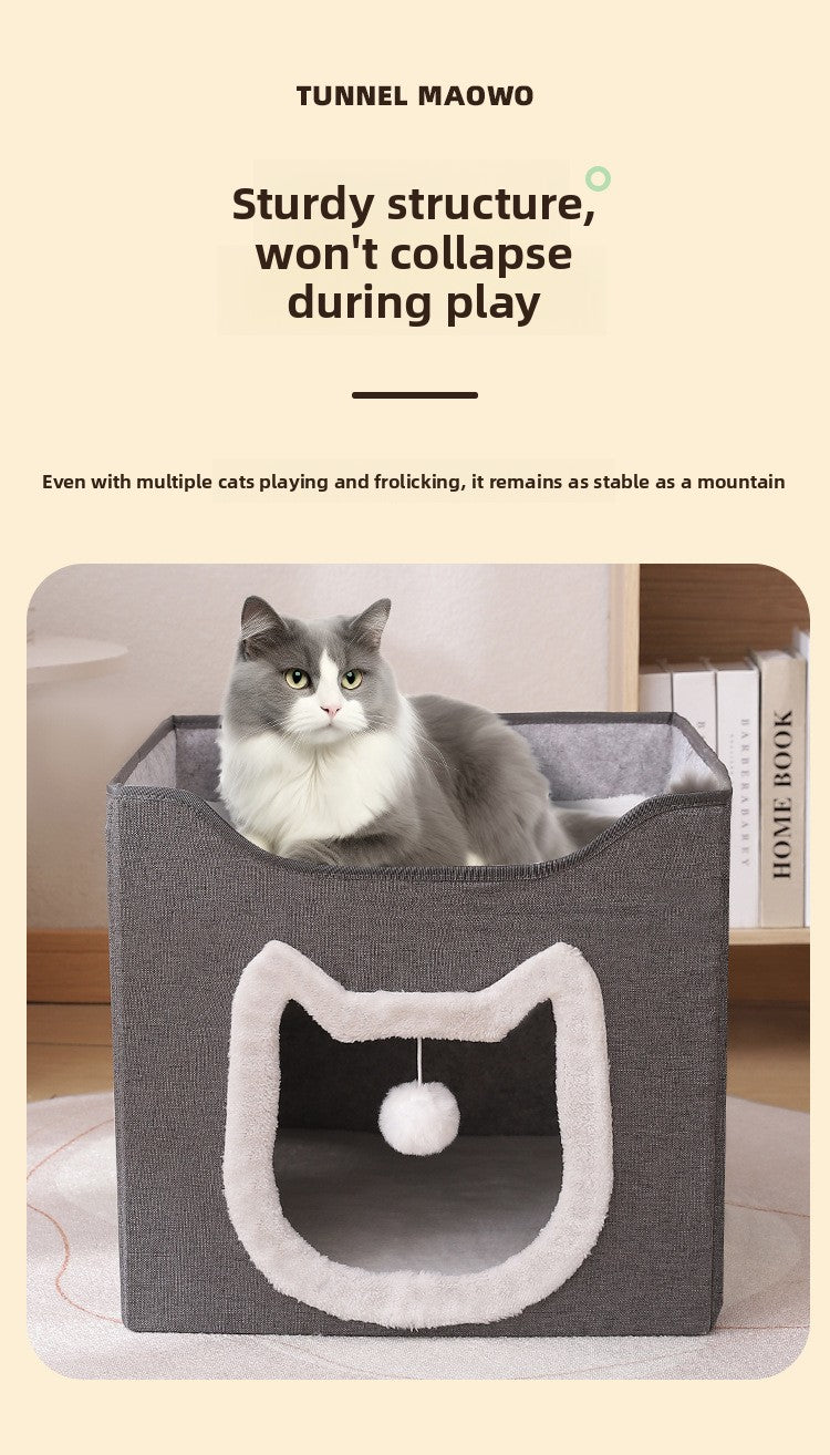 Warm Foldable Cat Villa Storage House Featuring Scratching Board All Year