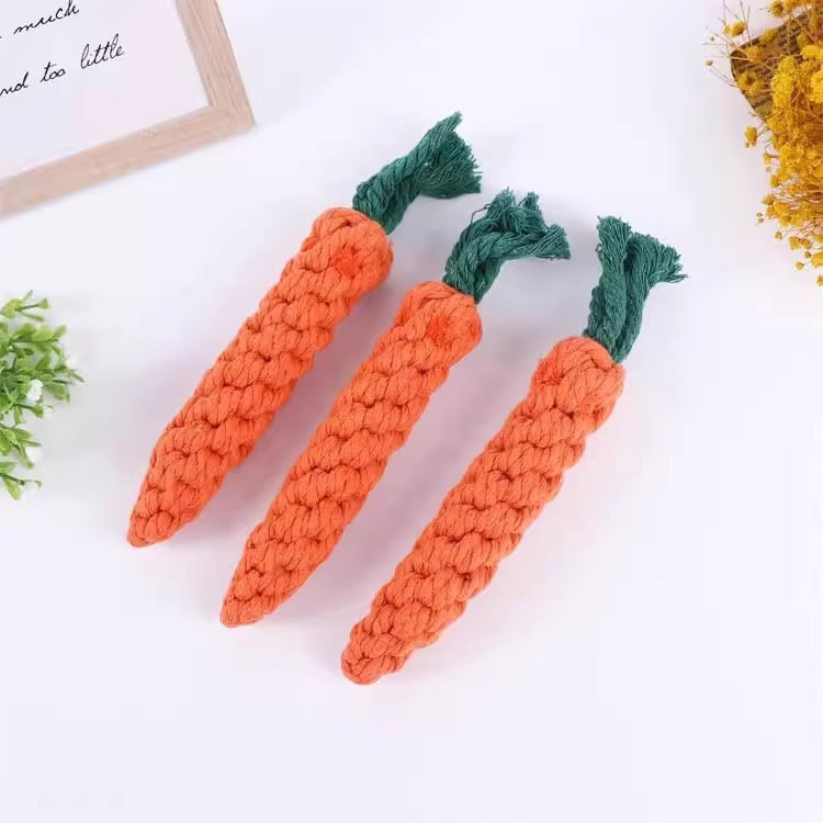Dog Toy Carrot Knot Design Interactive BiteProof Teeth Cleaning for Small Pets