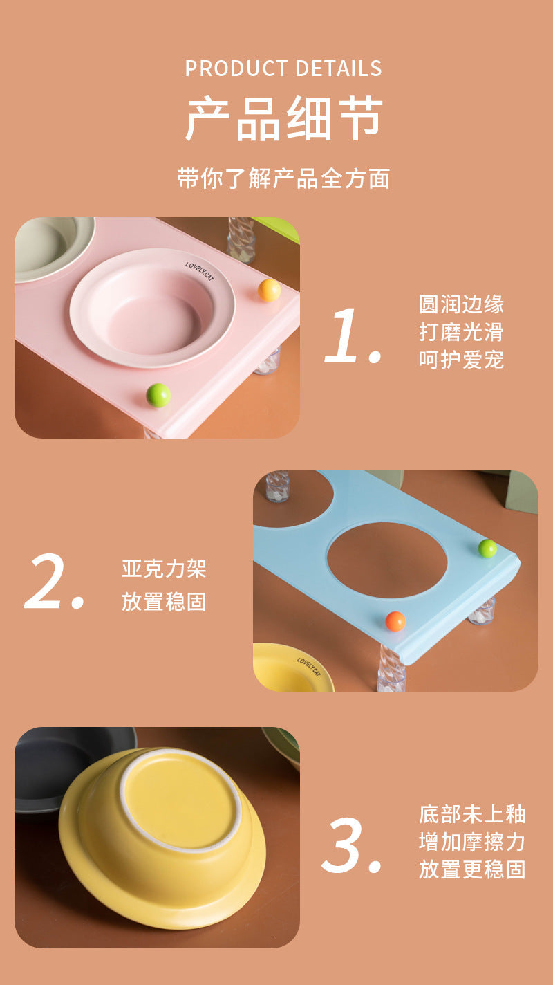 Elevated Dog Bowl with Neck Protection Macaron Series Acrylic Stand Ceramic Cat Food Bowl Non Slip Pet Feeder for Small Medium Dogs Cats