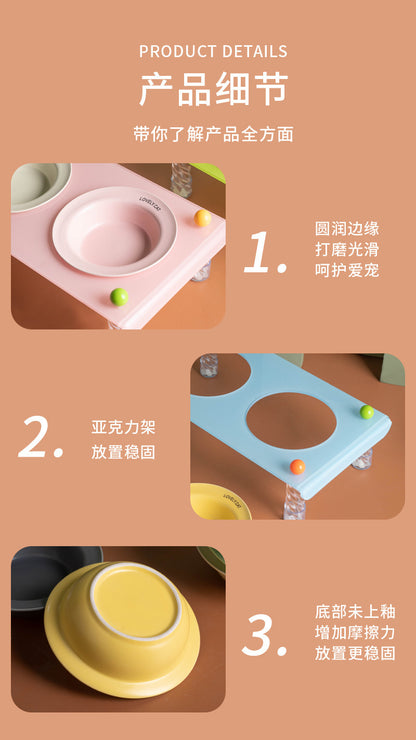 Elevated Dog Bowl with Neck Protection Macaron Series Acrylic Stand Ceramic Cat Food Bowl Non Slip Pet Feeder for Small Medium Dogs Cats
