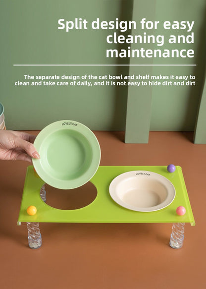 Elevated Dog Bowl with Neck Protection Macaron Series Acrylic Stand Ceramic Cat Food Bowl Non Slip Pet Feeder for Small Medium Dogs Cats